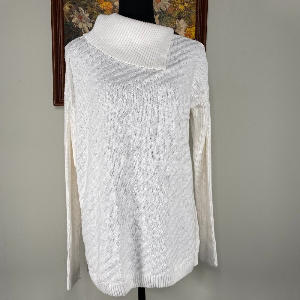 Style & Co Knit Sweater Top Women's Small Cowl Neck White Long Sleeve Casual